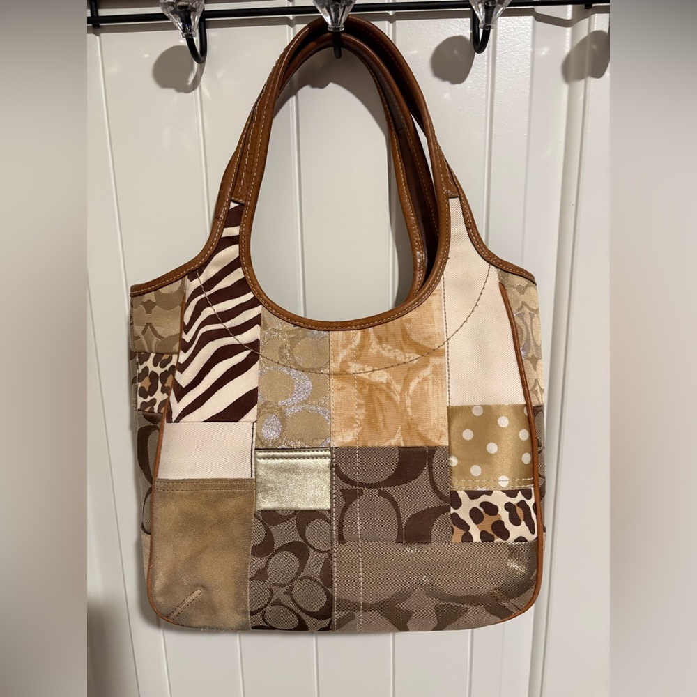 Coach Ergo Tote Patchwork Beige Brown Pebbled Leather Y2K Vintage LIKE NEW - Picture 3 of 6